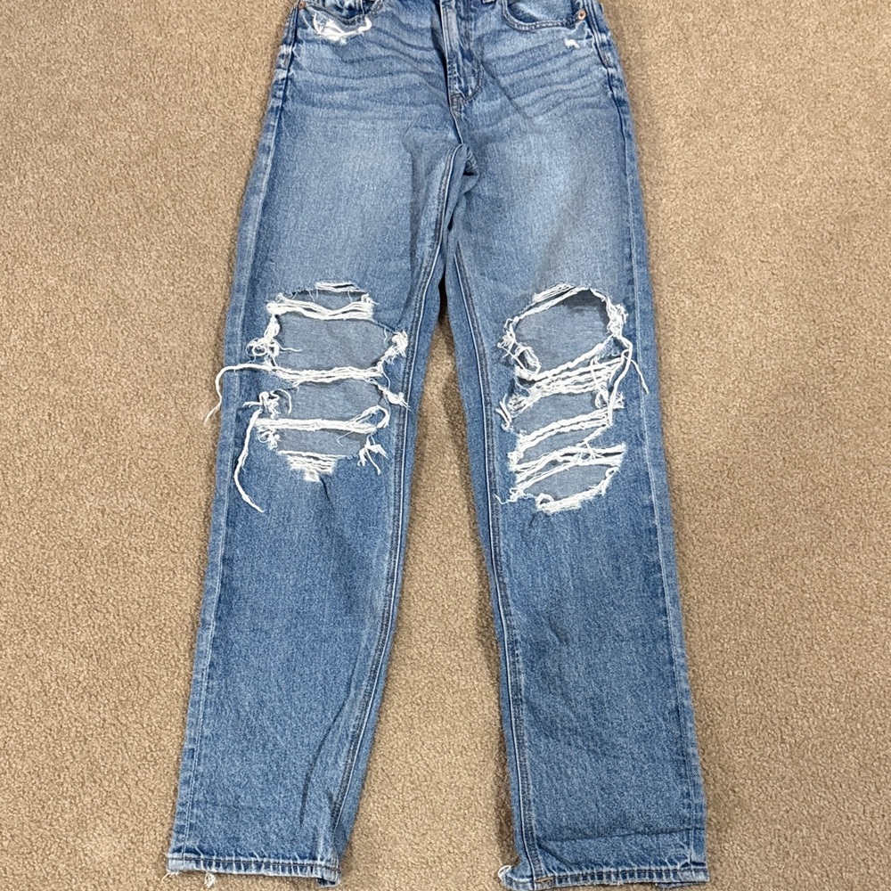 American Eagle Outfitters Ripped Blue Straight Leg Jeans